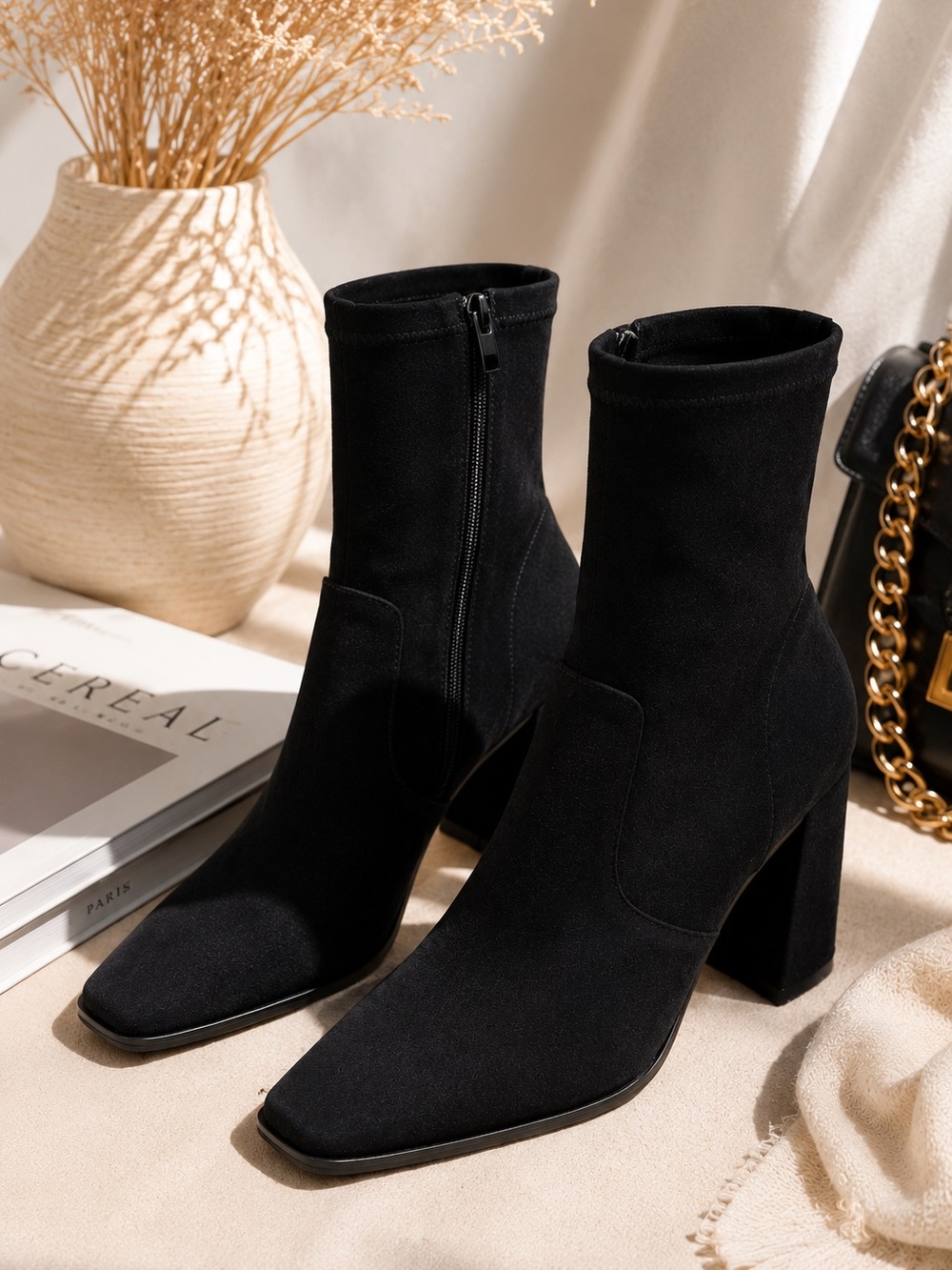 H&M Black Stretch Sock Ankle Boots | Size 10 / EU 41 | Block Heel